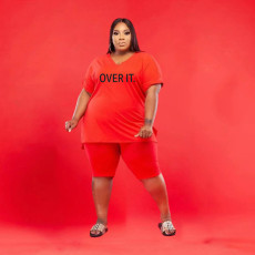 Fashion V-neck Letter Prinrt 5XL Large Size Casual Sports Suit WAF-7157