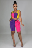 Casual Sports Patchwork Two Piece Shorts Set TK-6155
