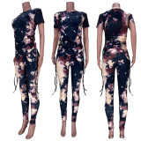 Tie Dye Print Short Sleeve Two Piece Sets MDF-5222