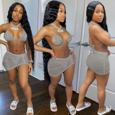 Fashion Sexy Spring And Summer Bikini Halterneck Swimwear Three Piece Set AL-200