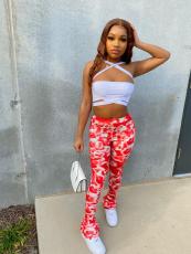 Sexy Crop Top Piles Pants Two Piece Suits QZX-6196
