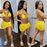 Fashion Sexy Spring And Summer Bikini Halterneck Swimwear Three Piece Set AL-200