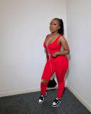 Solid Lace Up Tank Top Stacked Pants 2 Piece Sets OY-6260