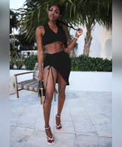 Sexy Solid Color Sleeveless Top And Irregular Skirt Two Piece Sets JPF-1024