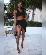 Sexy Solid Color Sleeveless Top And Irregular Skirt Two Piece Sets JPF-1024