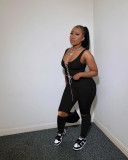 Solid Lace Up Tank Top Stacked Pants 2 Piece Sets OY-6260