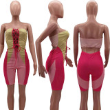 Fashion Splice Tube Top Tie Up Rompers HM-6888