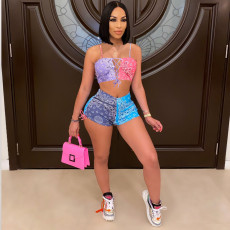 Paisley Print Lace Up Cami Top Shorts 2 Piece Sets DAI-8335