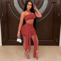 Sexy Mesh See Through Badage Two Piece Skirt Sets TR-1109