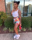 Fashion Vest And Patchwork Print Shorts Two Piece Sets NM-8344