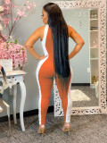 Color Splice Sleeveleeve Tight Jumpsuits WSM-5227