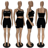 Fashion Casual LUCKY LABEL Letter Print Camisole And Shorts 2 Piece Sets XYF-9087