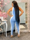 Color Splice Sleeveleeve Tight Jumpsuits WSM-5227
