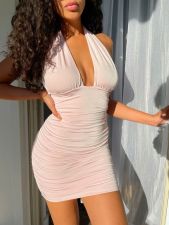 Solid Color Sexy Backless Fashion Mini Dress FOSF-8055