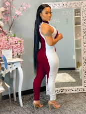 Color Splice Sleeveleeve Tight Jumpsuits WSM-5227