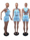 Printed Sleeveless Hoodie Shorts Fashion Two Piece Sets FOSF-8057