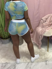 Casual Grid Short Sleeve Two Piece Suits TR-1117