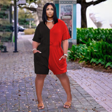  Plus Size Casual Fashion Loose Contrast Color Rompers NYF-8043