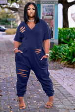 Solid V Neck Hole Loose Jumpsuits LDS-3263