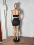 Solid Halter Crop Top Mini Skirt Two Piece Sets LUO-3156