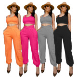 Solid Sleeveless Crop Top And Pants 2 Piece Sets LDS-3262
