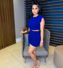 Fashion Summer New Solid Color Shoulder Pad Top And Shorts Two Piece Sets MAE-2080