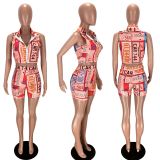 Plus Size Letter Sleeveless Top Shorts 2 Piece Sets LM-8226