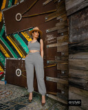 Solid Sleeveless Crop Top And Pants 2 Piece Sets LDS-3262