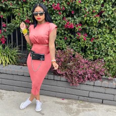 Casual Solid Crop Top Midi Skirt 2 Piece Sets LP-6279