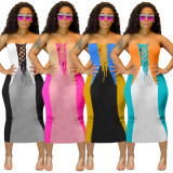 Sexy Strapless Lace Up Slim Midi Dress HM-6999