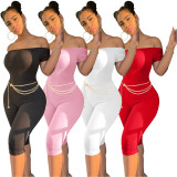 Solid Slash Neck Cropped Jumpsuits With Chain BLX-8205