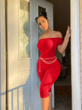 Solid Slash Neck Cropped Jumpsuits With Chain BLX-8205