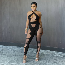 Sexy Halter Hollow Out Skinny Jumpsuit GLF-8109