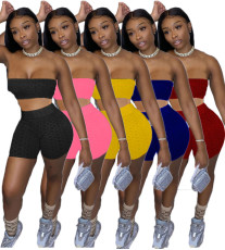 Solid Tube Top And Shorts 2 Piece Sets DAI-8339