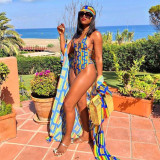 Sexy Printed Bodysuit Swim Suit With Cover Up Sets OLYF-6044