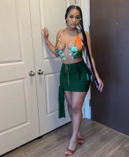 Sexy Printed Lace Up Tank Top Mini Skirt 2 Piece Sets MOF-6612