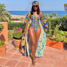 Sexy Printed Bodysuit Swim Suit With Cover Up Sets OLYF-6044
