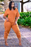 Plus Size Casual Solid V Neck Short Sleeve Jumpsuits OLYF-6041