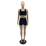 Solid Tank Top And Shorts Two Piece Sets IV-8194