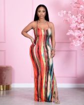 Sexy Printed Strappy Backless High Split Maxi Dress HMS-5440