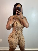 Snake Skin Print Spaghetti Strap Slim Rompers HMS-5439