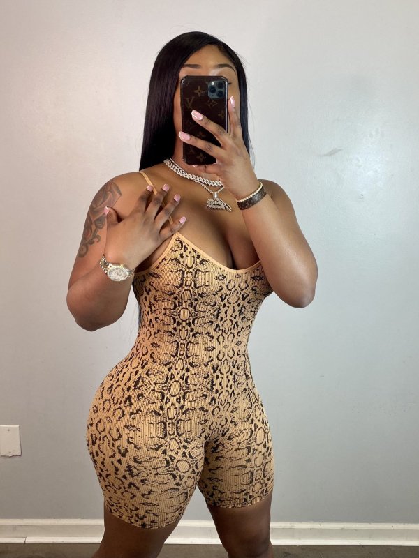Snake Skin Print Spaghetti Strap Slim Rompers HMS-5439