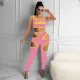Fashion Sports Slim Letter Print Vest And Hollow Pants Two Piece Sets NIK-220