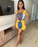 Ribbed Spliced Tie Up Vest And Shorts Casual Fashion Two Piece Sets NIK-223