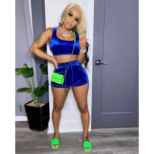 Solid Tank Top And Shorts Two Piece Sets IV-8194