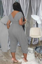 Solid V Neck High Waist One Piece Jumpsuits XYF-9089