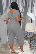 Solid V Neck High Waist One Piece Jumpsuits XYF-9089