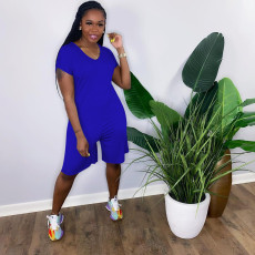 Casual Home Solid Color Short Sleeve Romper OYF-8249