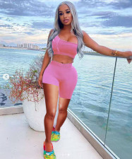 Fashion Asymmetry Solid Color Sports Two Piece Sets TK-6162 