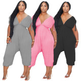 Solid V Neck High Waist One Piece Jumpsuits XYF-9089